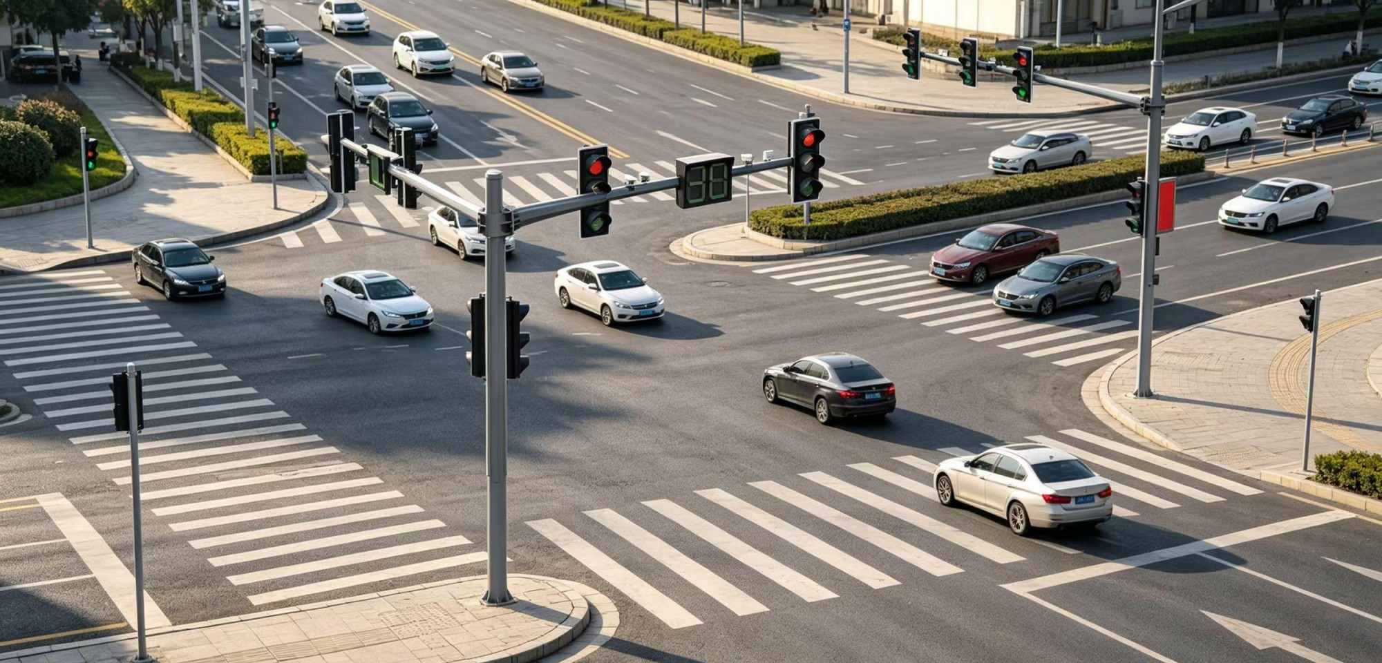 Street traffic light pole for roadway intersection