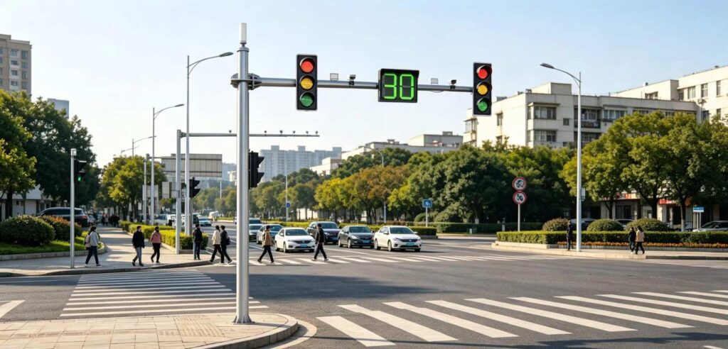 Traffic signal poles for pedestrian crossings and safety